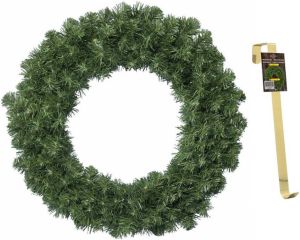 Decoris Groene kerstkransen dennenkransen 50 cm kerstversiering met gouden hanger Kerstkransen