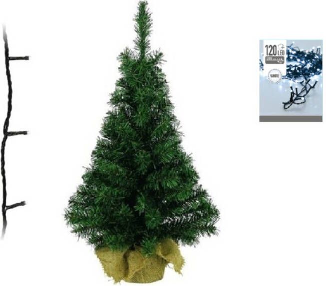 Decoris Groene kunst kerstboom 90 cm inclusief helder witte kerstverlichting Kunstkerstboom