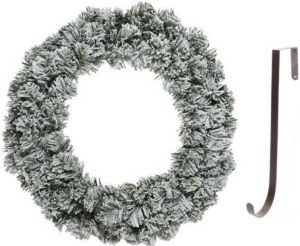 Decoris Groen witte kerstkrans 40 cm Imperial kunstsneeuw met ijzeren hanger Kerstkransen