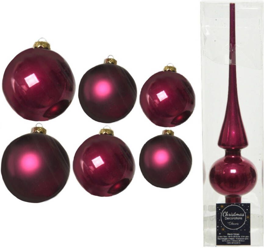 Decoris Groot pakket glazen kerstballen 50x framboos roze glans mat 4-6-8 cm met piek glans Kerstbal