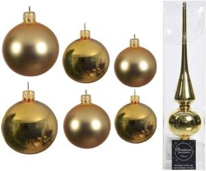 Decoris Groot pakket glazen kerstballen 50x goud glans mat 4-6-8 cm met piek glans Kerstbal