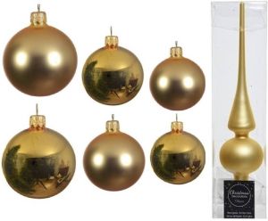 Decoris Groot pakket glazen kerstballen 50x goud glans mat 4-6-8 cm met piek mat Kerstbal