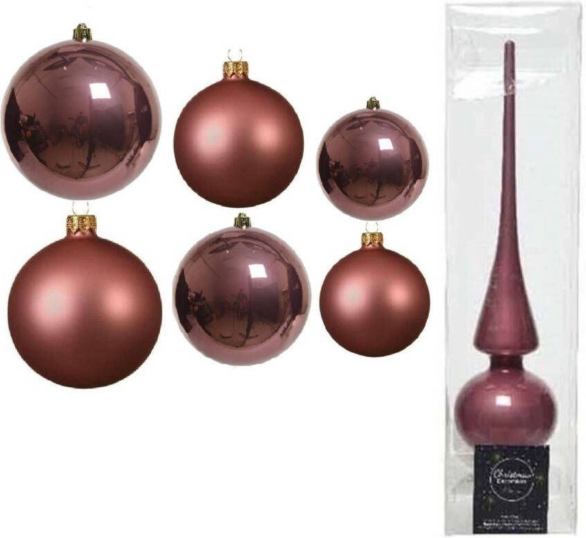 Decoris Groot pakket glazen kerstballen 50x oud roze glans mat 4-6-8 cm met piek glans Kerstbal