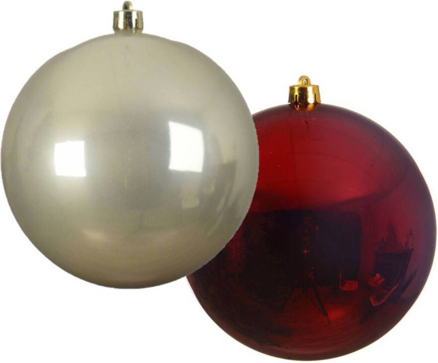 Decoris Grote decoratie kerstballen 2x st 20 cm champagne en donkerrood kunststof Kerstbal
