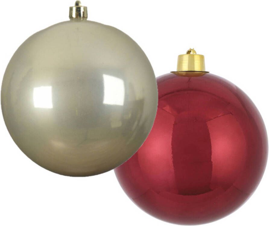 Decoris Grote decoratie kerstballen 2x st 20 cm champagne en donkerrood kunststof Kerstbal