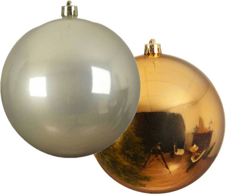 Decoris Grote decoratie kerstballen 2x st 20 cm champagne en goud kunststof Kerstbal
