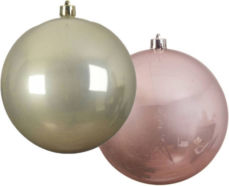 Decoris Grote decoratie kerstballen 2x st 20 cm champagne en lichtroze kunststof Kerstbal