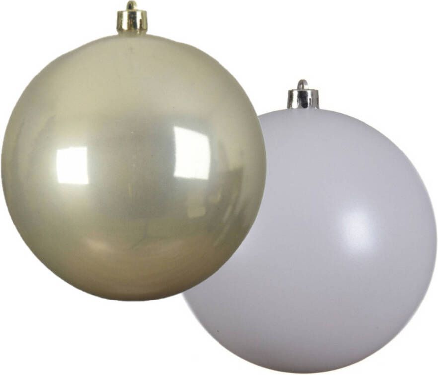 Decoris Grote decoratie kerstballen 2x st 20 cm champagne en wit kunststof Kerstbal