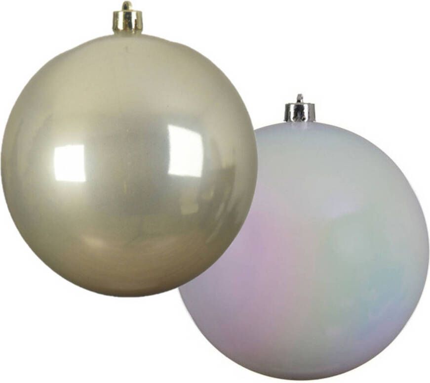 Decoris Grote decoratie kerstballen 2x st 20 cm champagne en wit parelmoer kunststof Kerstbal