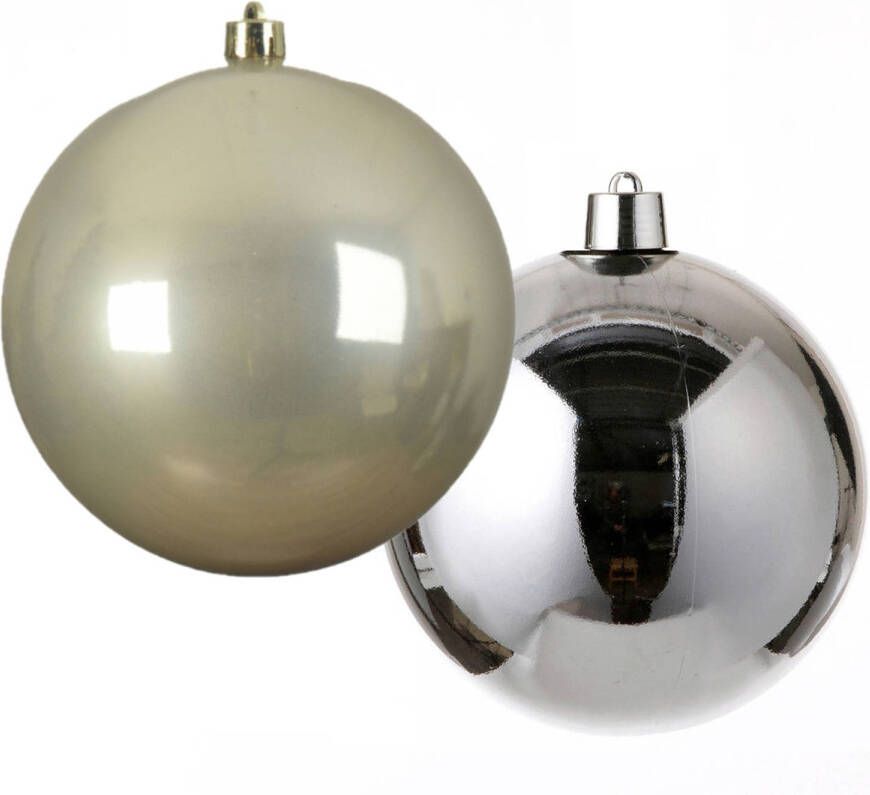 Decoris Grote decoratie kerstballen 2x st 20 cm champagne en zilver kunststof Kerstbal