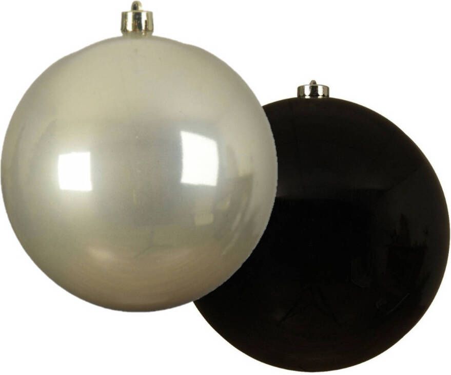 Decoris Grote decoratie kerstballen 2x st 20 cm champagne en zwart kunststof Kerstbal