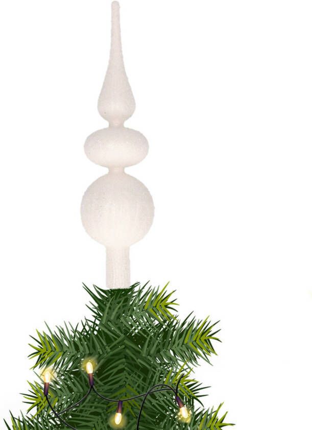 Decoris Grote glazen kerstboompiek winter witte glitters kralen 32 cm kerstboompieken