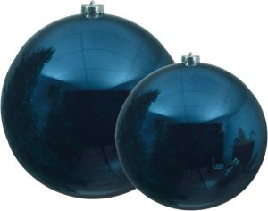 Decoris Grote Kerstballen 2x Stuks Donkerblauw 14 En 20 Cm Kunststof Kerstbal