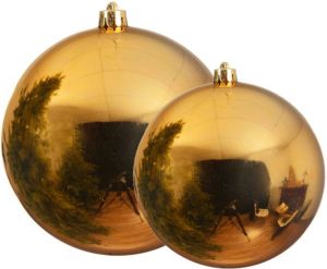 Decoris Grote kerstballen 2x stuks goud 14 en 20 cm kunststof Kerstbal