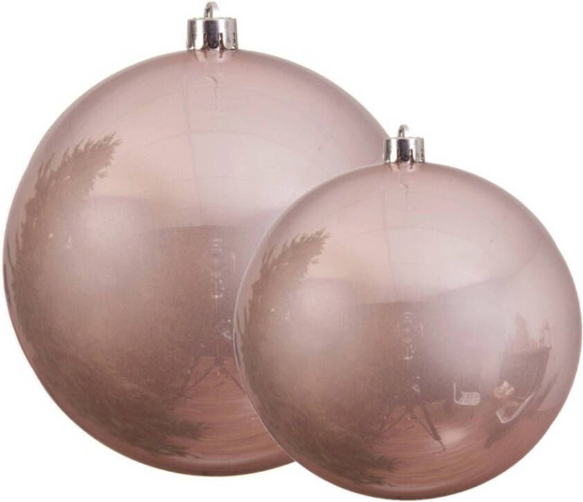 Decoris Grote kerstballen 2x stuks lichtroze 14 en 20 cm kunststof Kerstbal