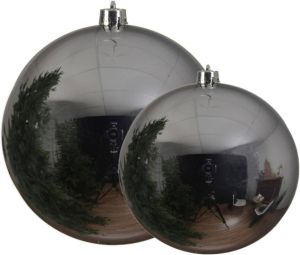 Decoris Grote Kerstballen 2x Stuks Zilver 14 En 20 Cm Kunststof Kerstbal