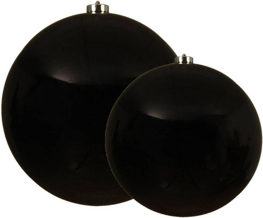 Decoris Grote kerstballen 2x stuks zwart 14 en 20 cm kunststof Kerstbal