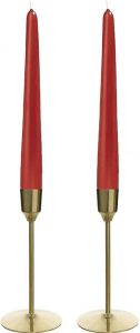 Decoris Kandelaars 2x aluminium goud 20 cm met 12x rode dinerkaarsen kaars kandelaars