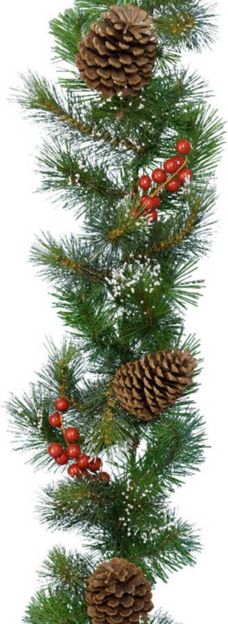 Decoris Kerst dennenslinger guirlande groen met sneeuw en decoratie 270 cm Kerstslingers