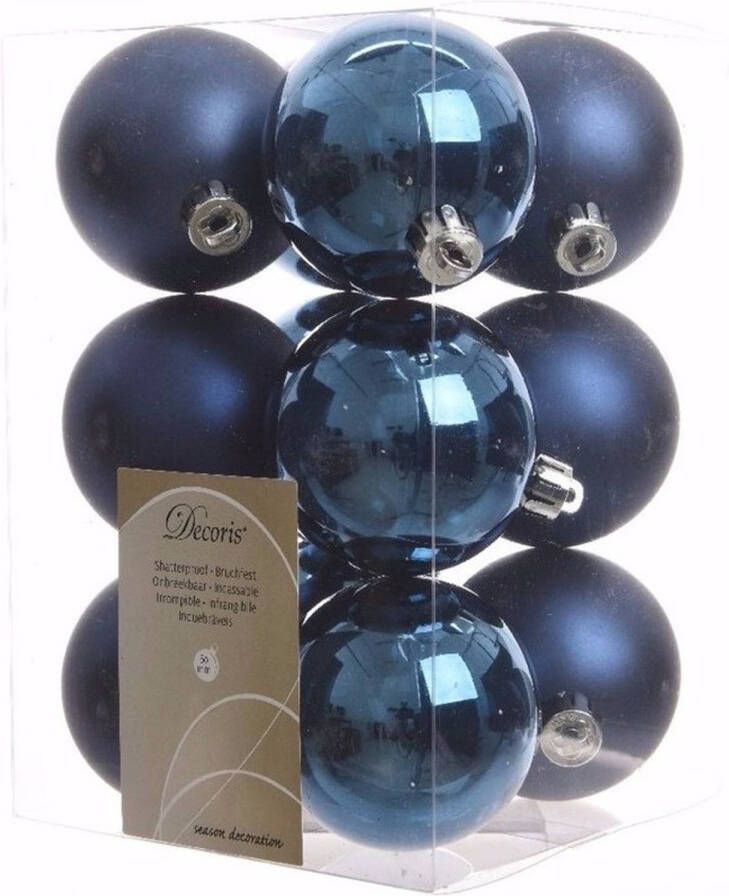 Decoris Elegant Christmas kerstboom decoratie kerstballen blauw 12 stuks Kerstbal