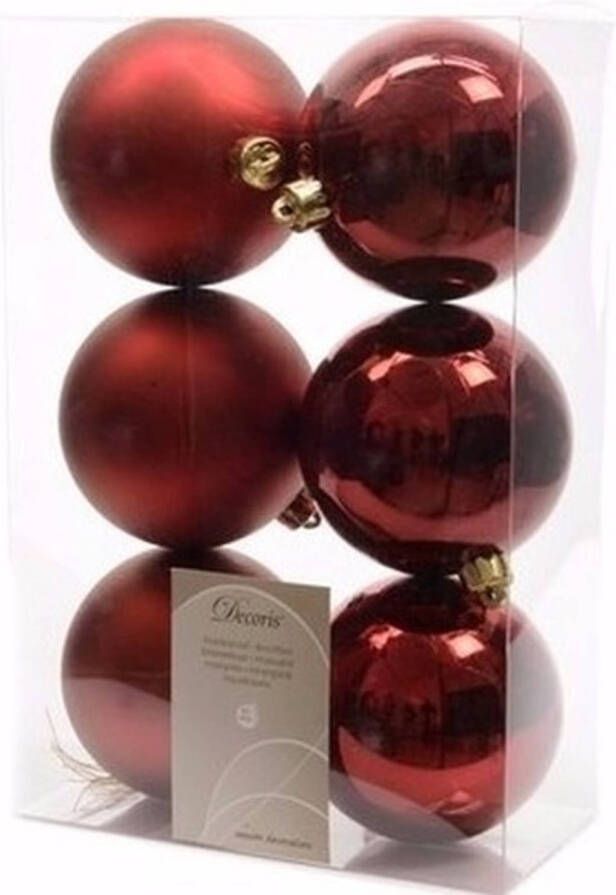 Decoris Ambiance Christmas kerstboom decoratie kerstballen donkerrood 6 stuks Kerstbal