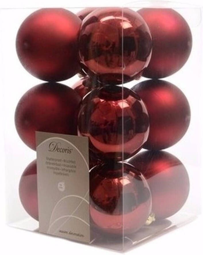 Decoris Ambiance Christmas kerstboom decoratie kerstballen donkerrood 12 stuks Kerstbal
