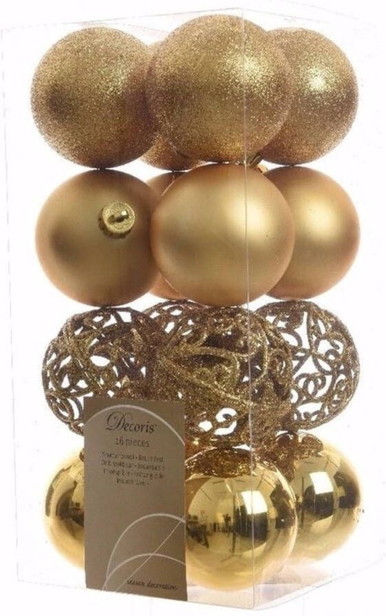 Decoris Kerst kerstballen goud 6 cm Chique Christmas 16 stuks Kerstbal