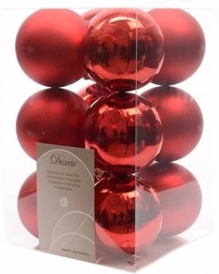 Decoris Kerst kerstballen rood 6 cm Elegant Christmas 12 stuks Kerstbal