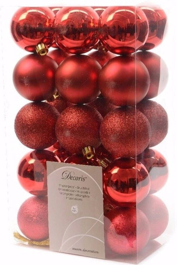 Decoris Kerst kerstballen rood mix 6 cm Ambiance Christmas 30 stuks Kerstbal