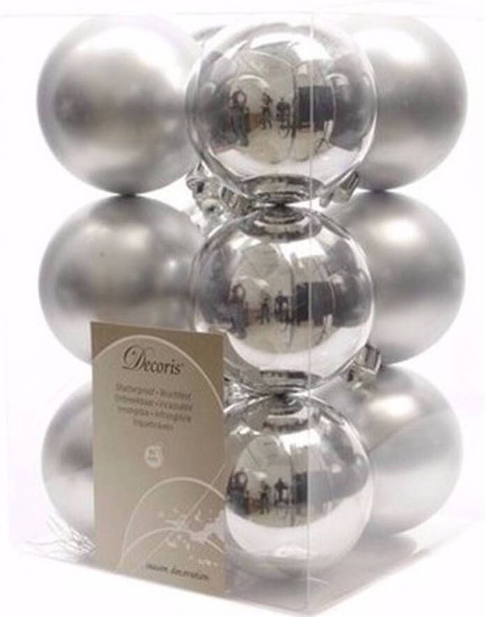 Decoris Ambiance Christmas kerstboom decoratie kerstballen zilver 12 stuks Kerstbal