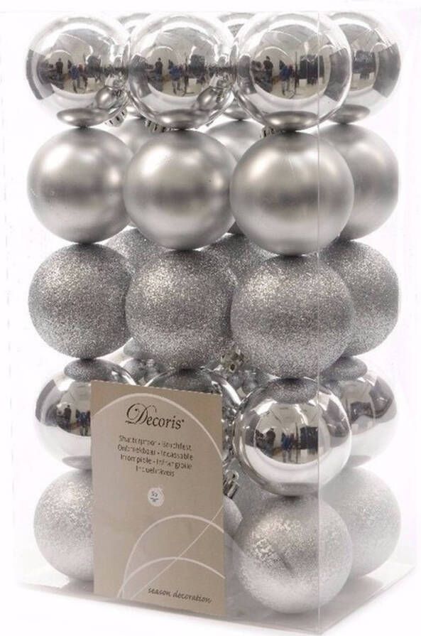 Decoris Kerst kerstballen zilver mix 6 cm Elegant Christmas 30 stuks Kerstbal