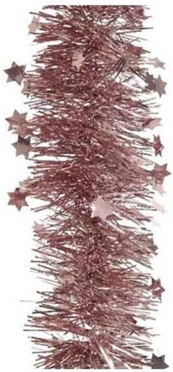 Decoris Kerst lametta guirlandes oud roze sterren glinsterend 10 cm breed x 270 cm Kerstslingers