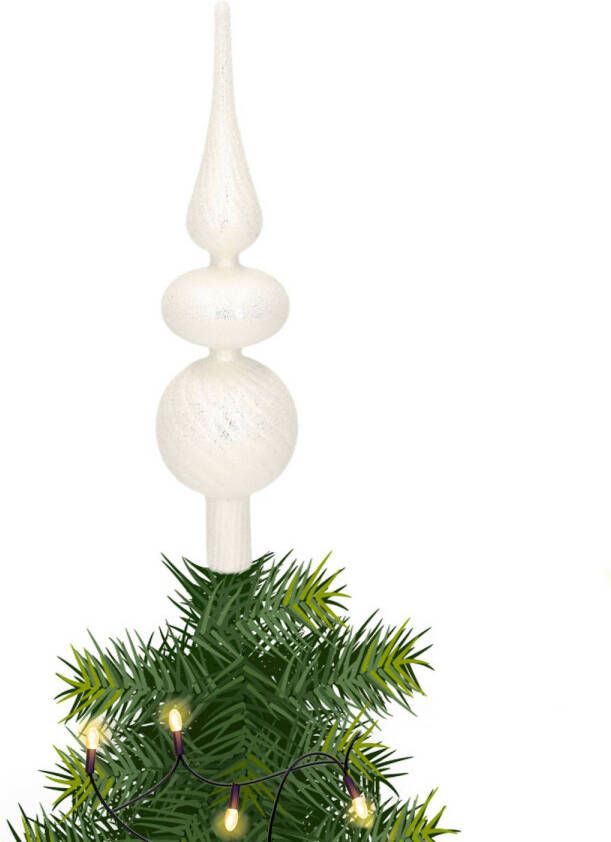 Decoris Grote glazen kerstboompiek zilveren glitters kralen 32 cm kerstboompieken