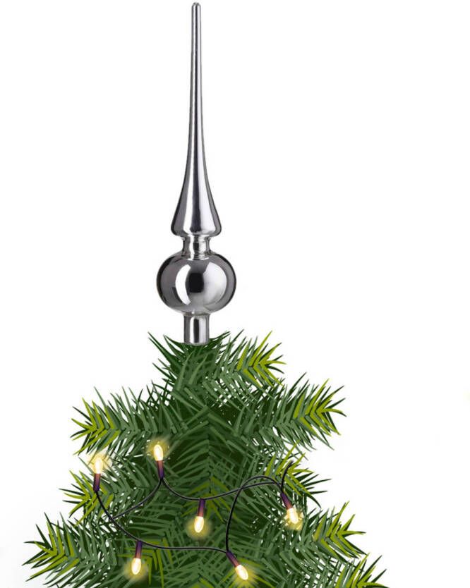 Decoris Kerst piek zilver 26 cm glas glans kerstboom pieken kerstboompieken