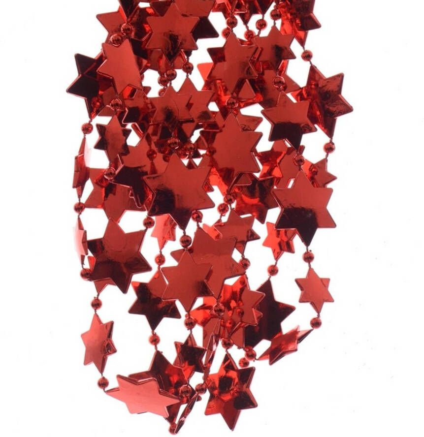 Decoris Kerst rode sterren kralenslingers kerstslingers 270 cm Kerstslingers