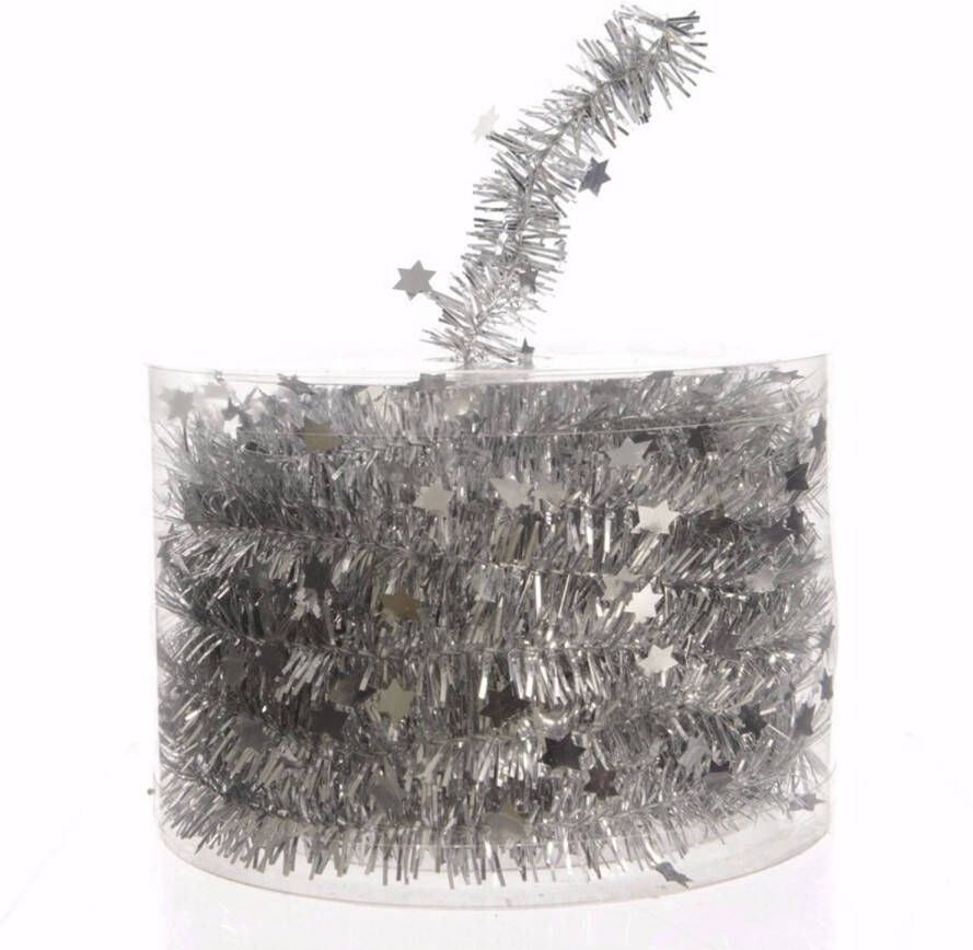 Decoris Kerst zilveren sterren folieslinger Christmas Silver 700 cm Kerstslingers