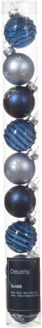 Decoris Kerstbal glas d3 cm blauw ass 9st kerst