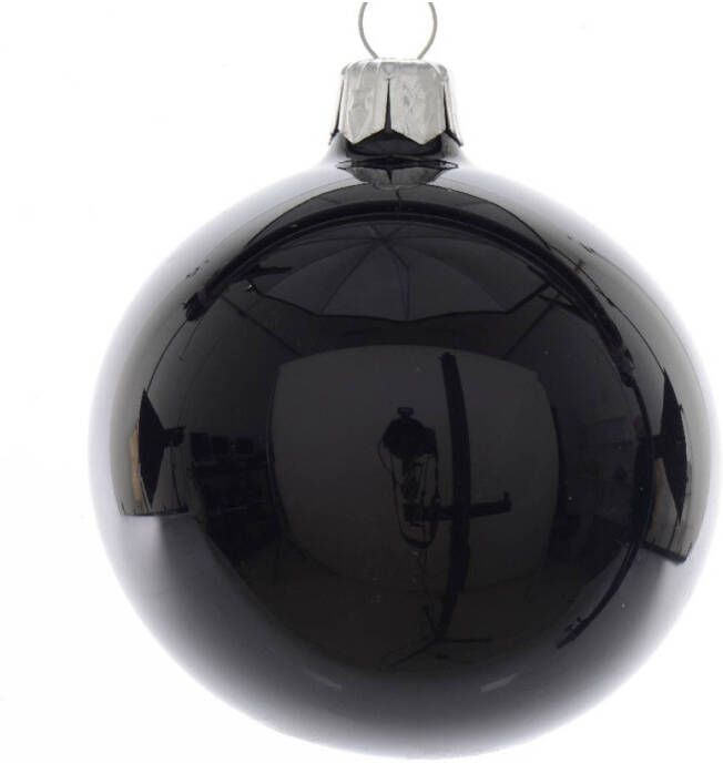 Decoris kerstbal glas d7 cm zwart 6st kerst