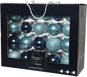 Decoris Kerstbal Glas D7cm Blauw Ass 42st