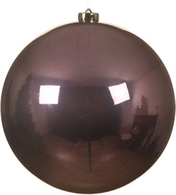 Decoris 1x stuks grote kunststof kerstballen lila paars 14 cm glans Kerstbal