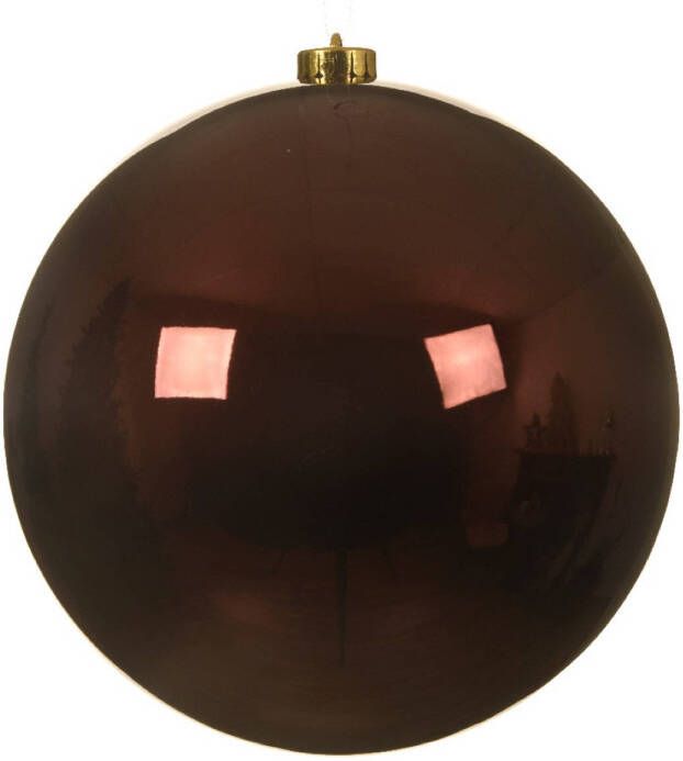 Decoris 1x stuks grote kunststof kerstballen mahonie bruin 14 cm glans Kerstbal