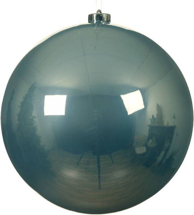 Decoris 1x stuks grote kunststof kerstballen lichtblauw 14 cm glans Kerstbal