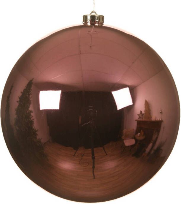 Decoris 1x stuks grote kunststof kerstballen lippenstift roze 14 cm glans Kerstbal