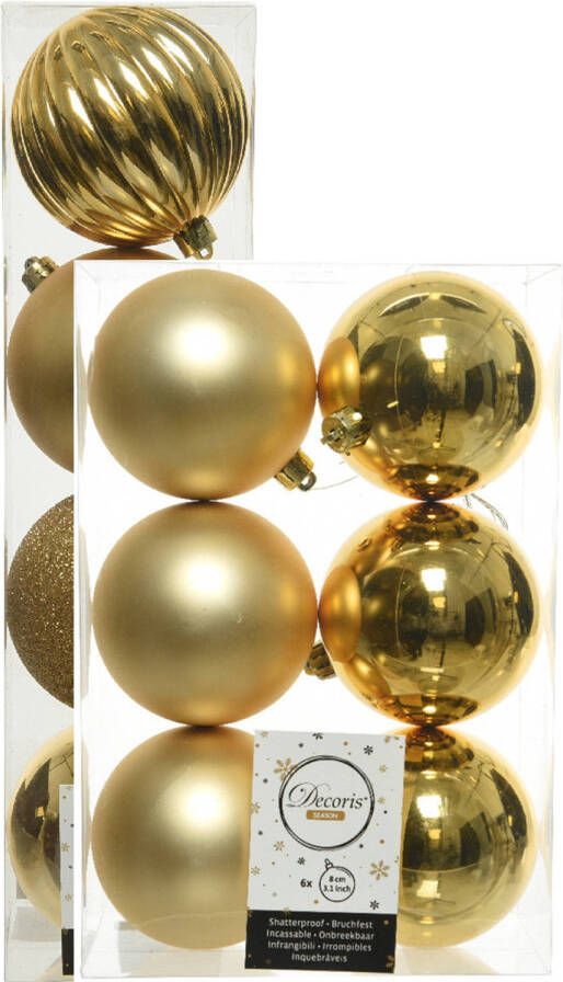 Decoris kerstballen 10x stuks goud 8-10 cm kunststof Kerstbal