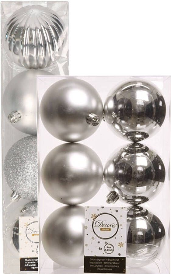 Decoris kerstballen 10x stuks zilver 8-10 cm kunststof Kerstbal