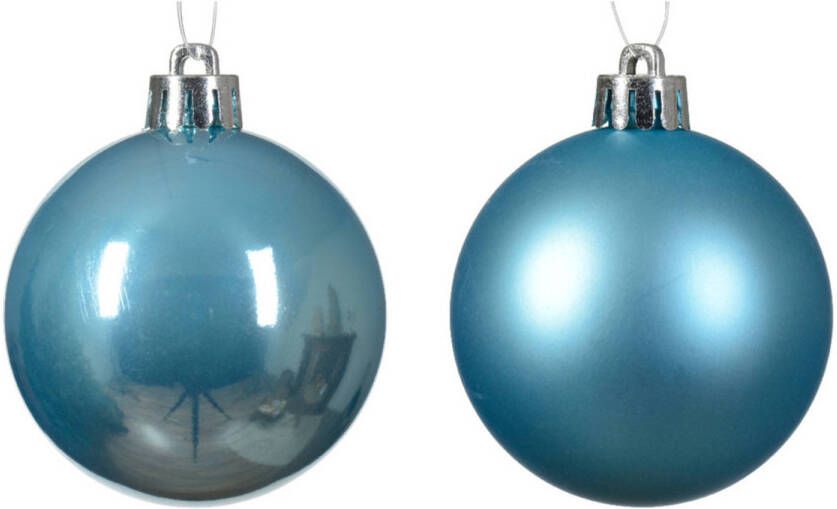 Decoris kerstballen 12x ijs blauw 6 cm -kunststof Kerstbal