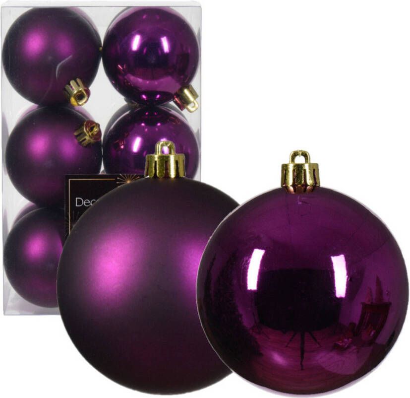 Decoris kerstballen 12x paars 6 cm -kunststof Kerstbal