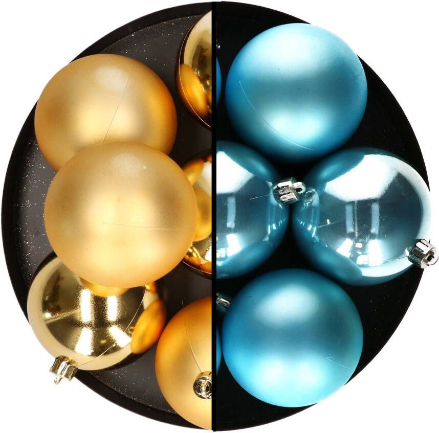 Decoris kerstballen 12x st 8 cm goud en blauw kunststof Kerstbal
