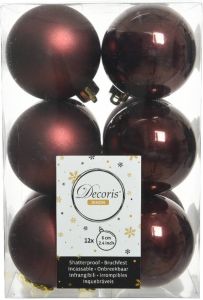 Decoris kerstballen 12x stuks mahonie bruin kunststof 6 cm Kerstbal
