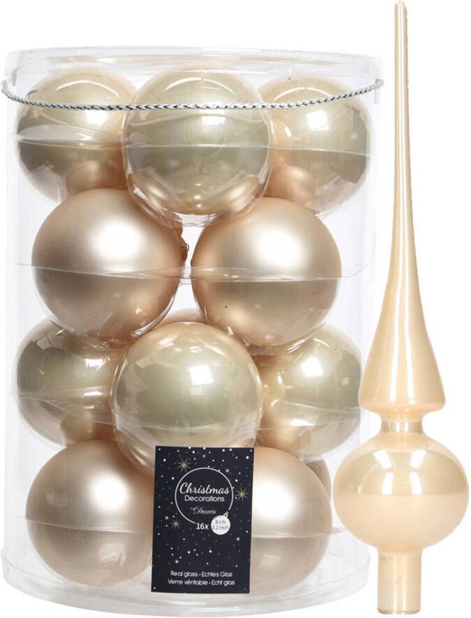 Decoris kerstballen 16x stuks 8 cm incl. piek glans champagne glas Kerstbal